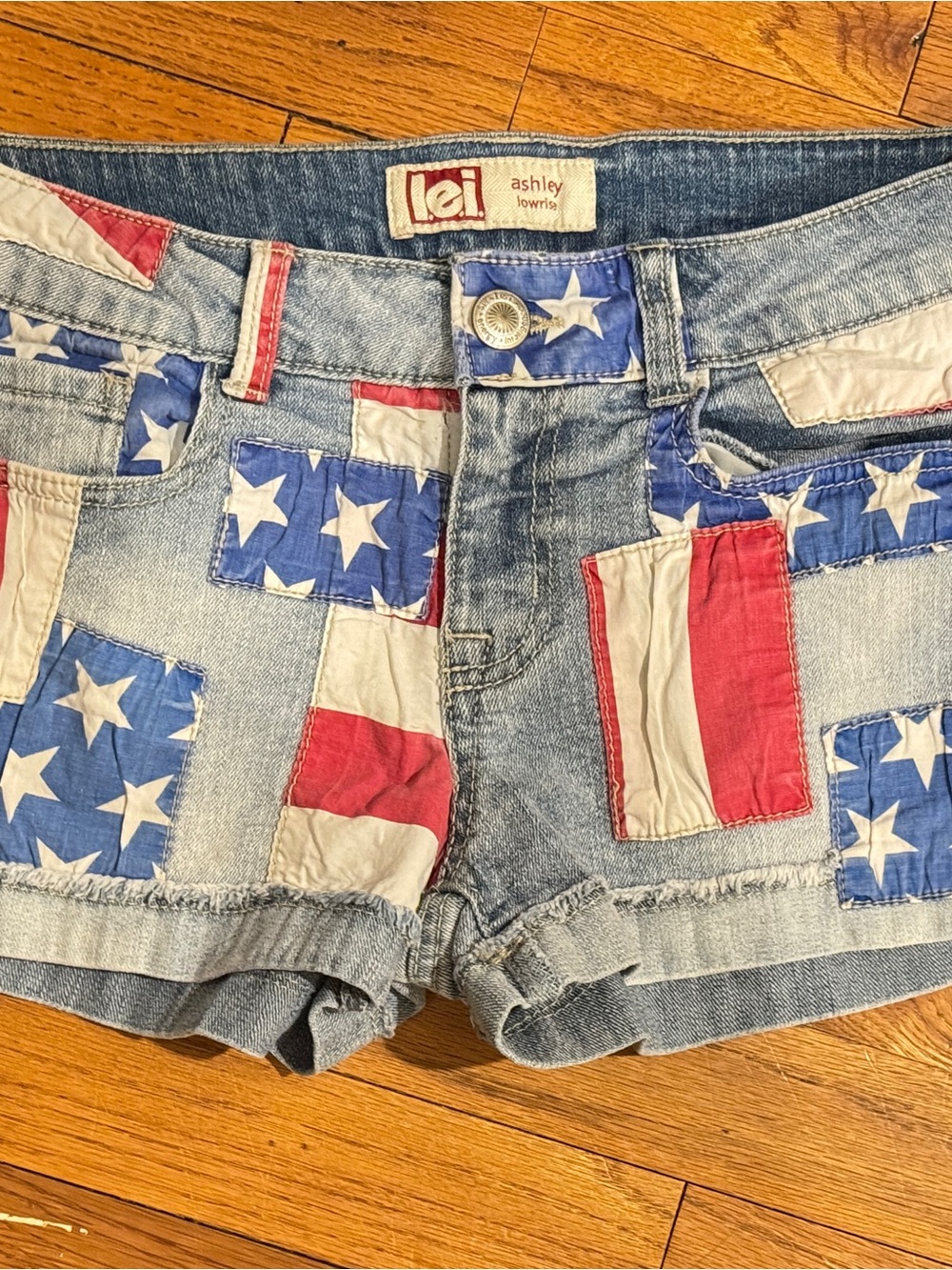 lei Denim Patchwork American Flag Y2K Jean Shorts - Red, White, Blue
